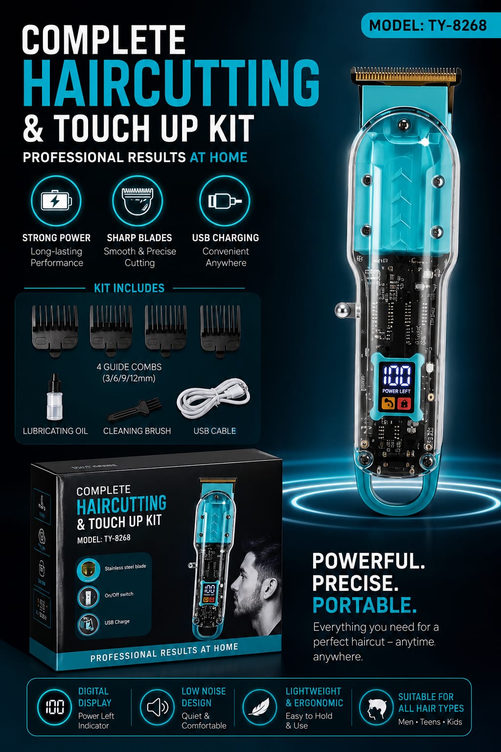 Daling New Full Transparent Visible Body Hair Cutting Machine Cordless Shaver Trimmer Barber / Modern Design, Professional Performance!