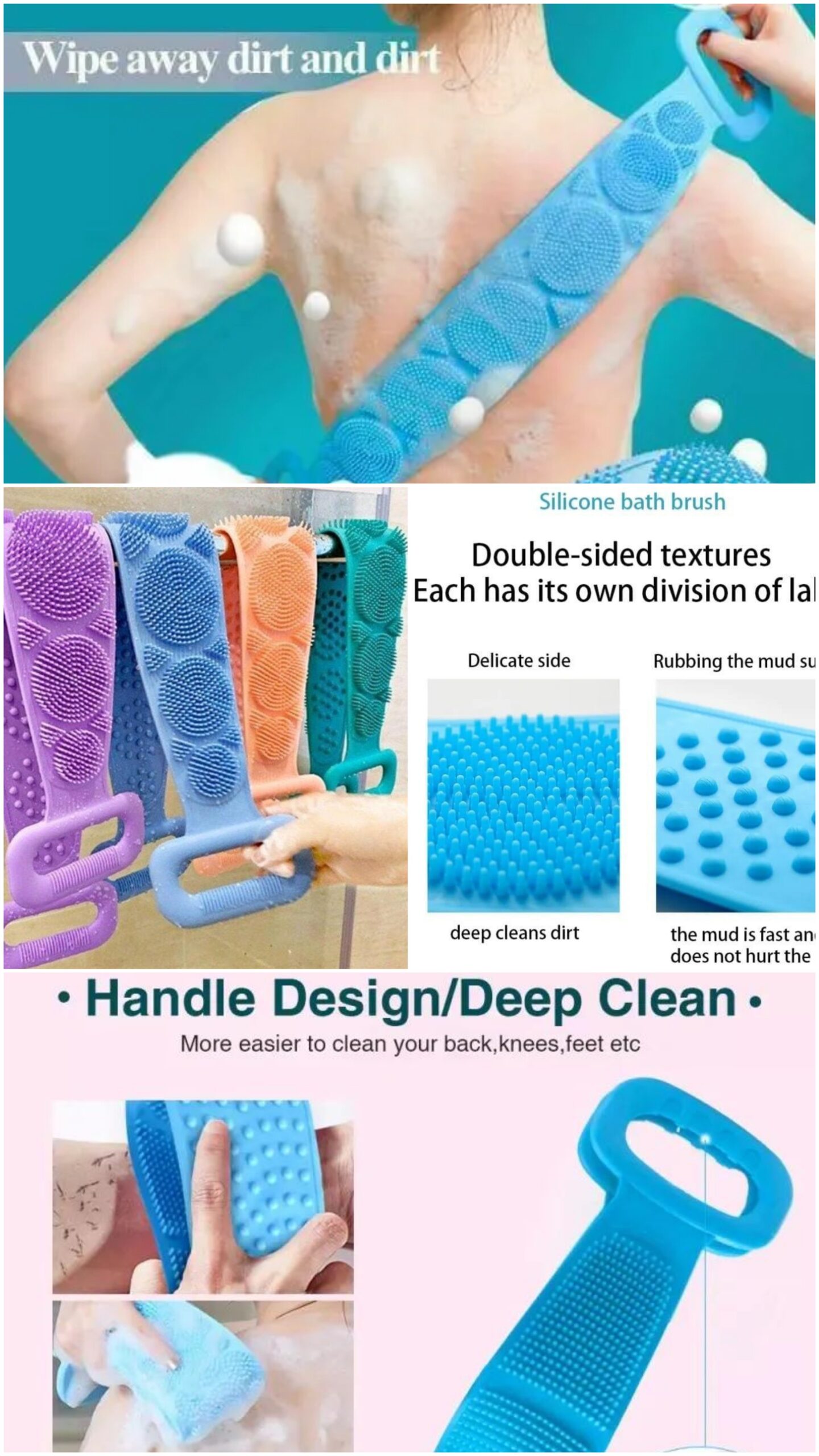 Pack of 2, Bath scrubber Silicon Belt, Pack of 2